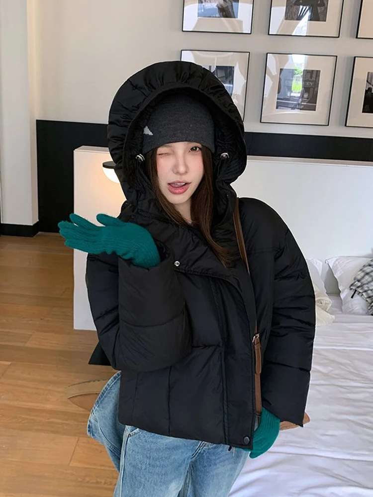

Женские зимние черные парки, повседневные милые свободные пуховые пальто в консервативном стиле с длинными рукавами, теплая толстая модная женская корейская милая куртка