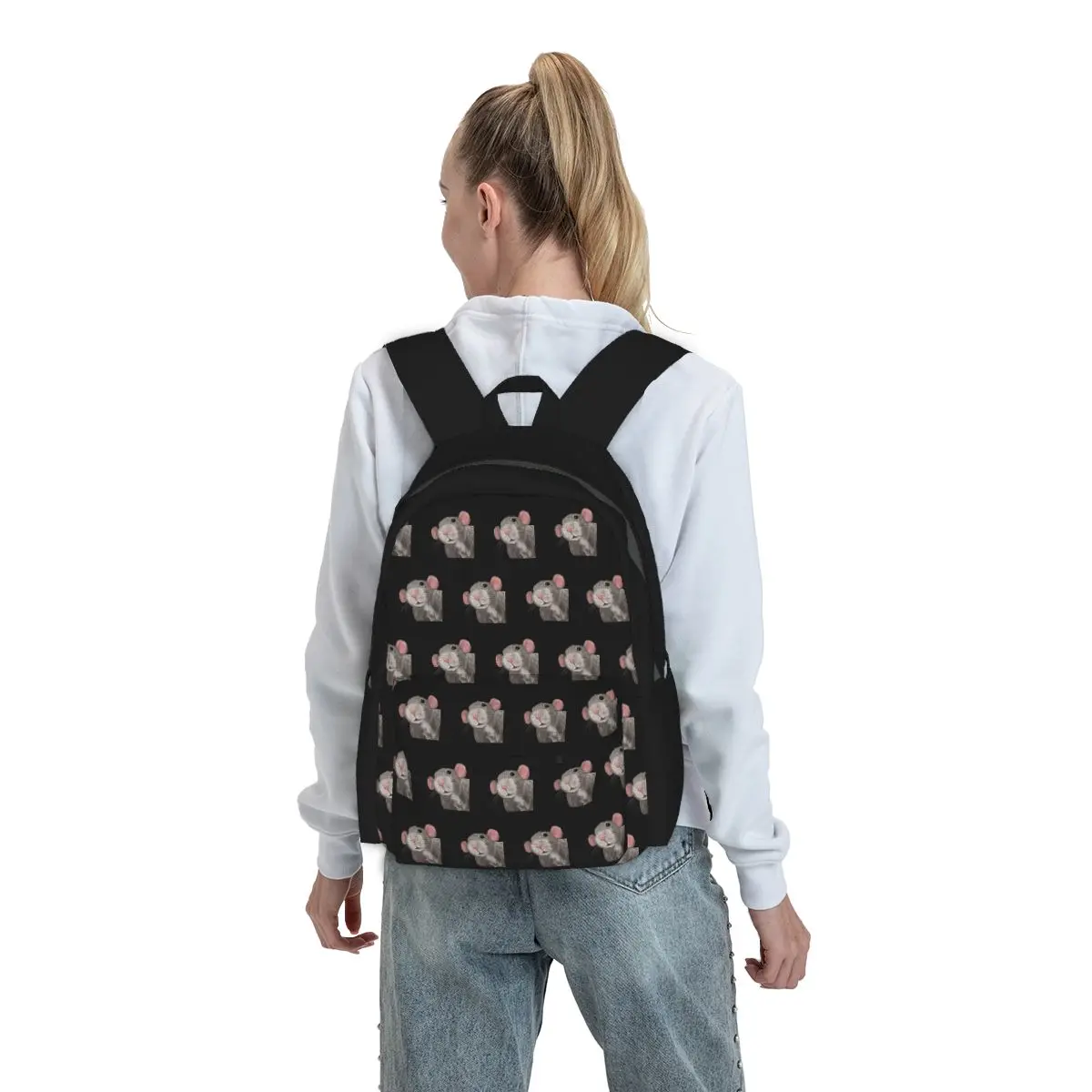 

The Peeking Rat (Grey Black) Backpack Student BookBag Children School Bag Laptop Shoulder Bags for Men Women