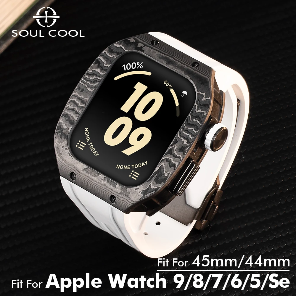 Modification Kit for Apple Watch serie 44-45mm 9/8/7/6/5/4/SE straps carbon fiber case band Rugged Military Protective Cover