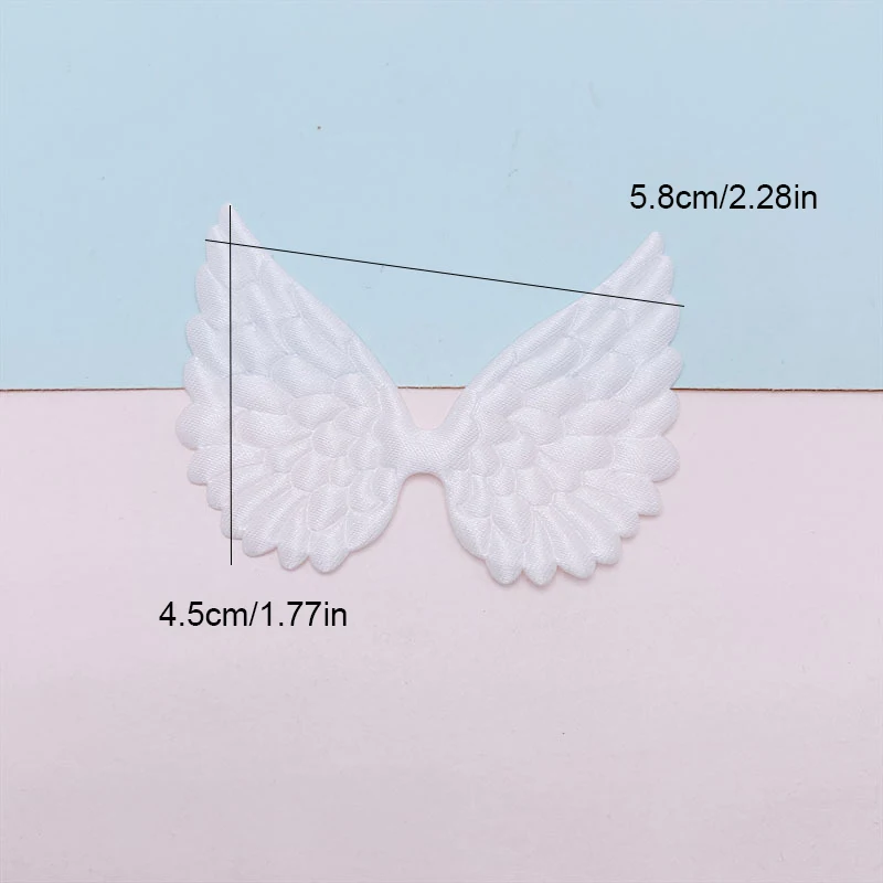 40 Stück Weiße Satin-Engelsflügel-Aufnäher Geprägte Stoffapplikationen für DIY-Bastelarbeiten und Dekoration – Detail 1