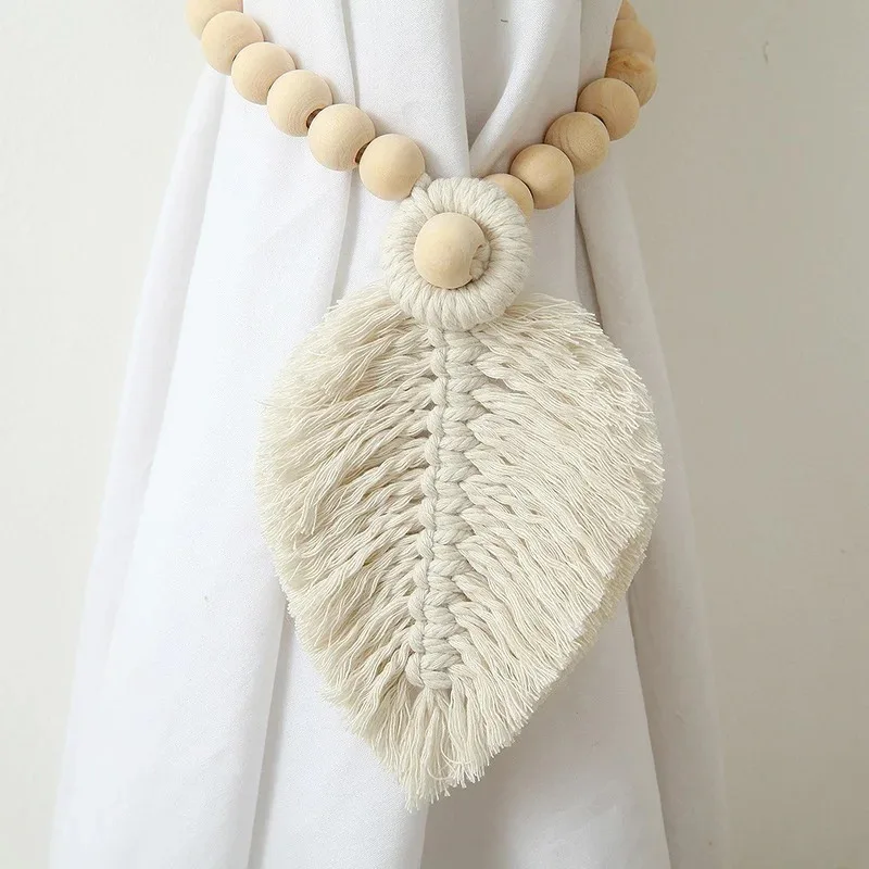

Bohemian Curtain Tiebacks Set of 2 - Handwoven Kapok Rope for Door & Window, Hotel BnB Natural Decor with Tassel (1 Pair)