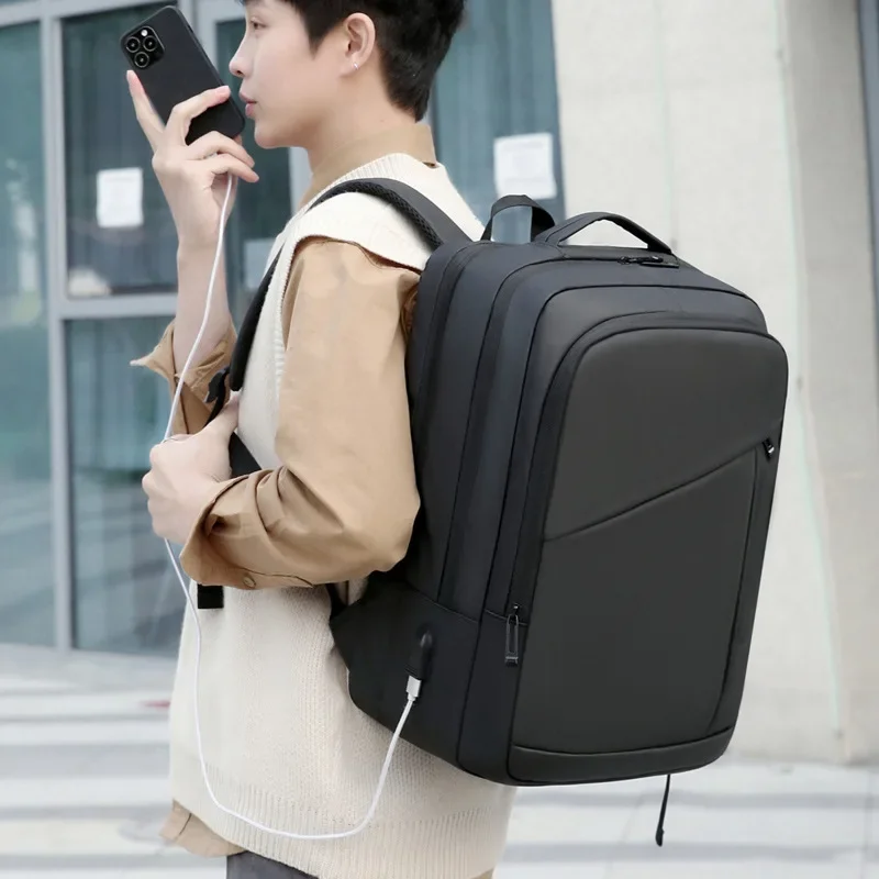 New Backpack Men\'s Simple Fashion Expandable Travel Backpack Large Capacity Waterproof Trendy Men\'s Business Travel Computer Bag