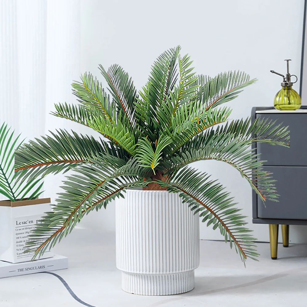 45 cm 21 Blätter Künstliche Palmpflanzen Gefälschte Kokosnussbaum Kunststoff Sago Cycas Blätter Tropische Outdoor-Pflanzen Für Hausgarten Dekor – Detail 3