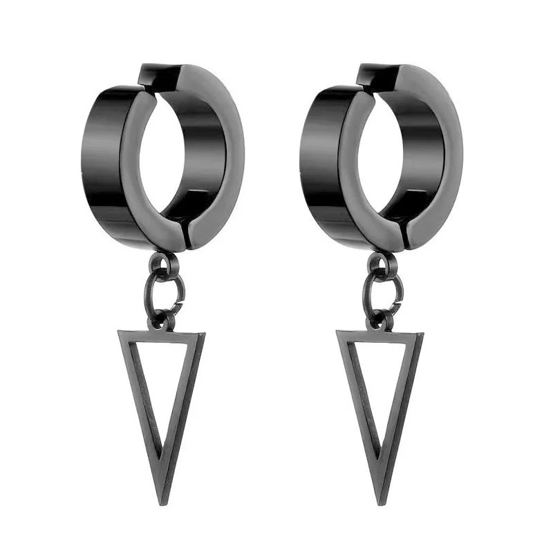 1 زوج جديد كليب على هوب أقراط للرجال النساء الفولاذ المقاوم للصدأ وهمية لا ثقب القرط قرط كبس الفضة الأسود الألوان Huggie هوب