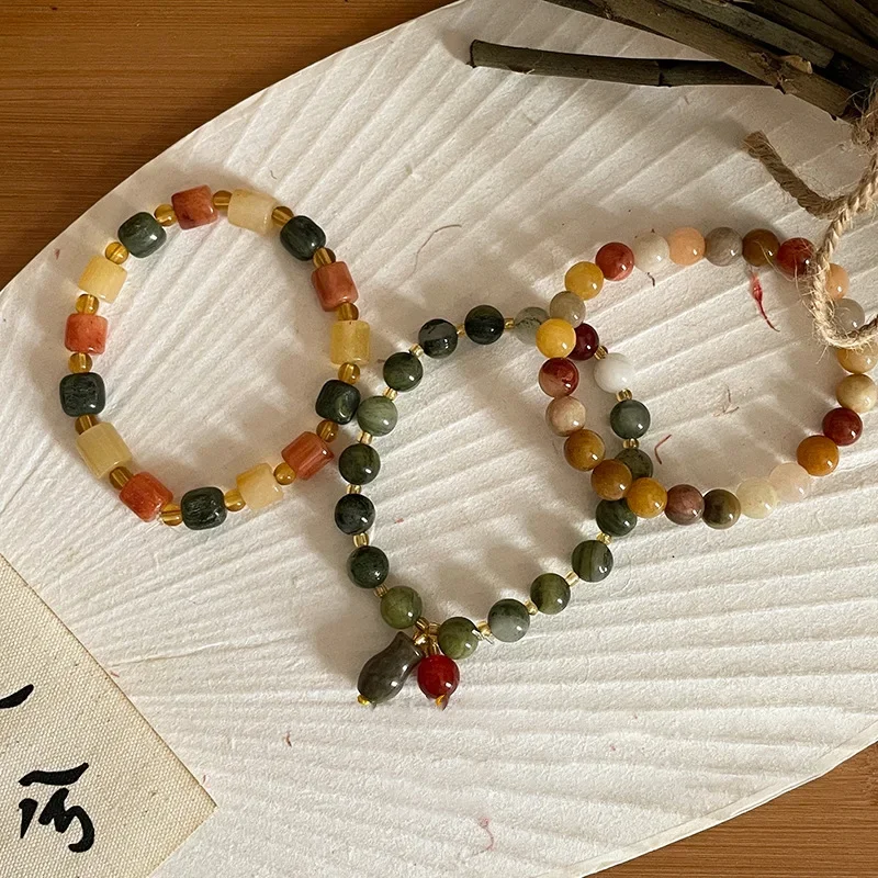 

AngLang Vintage Multicolor Natural Jade Stones Beaded Strand Elastic Bracelet for Women Female Fine Jewelry Accessories YBR918