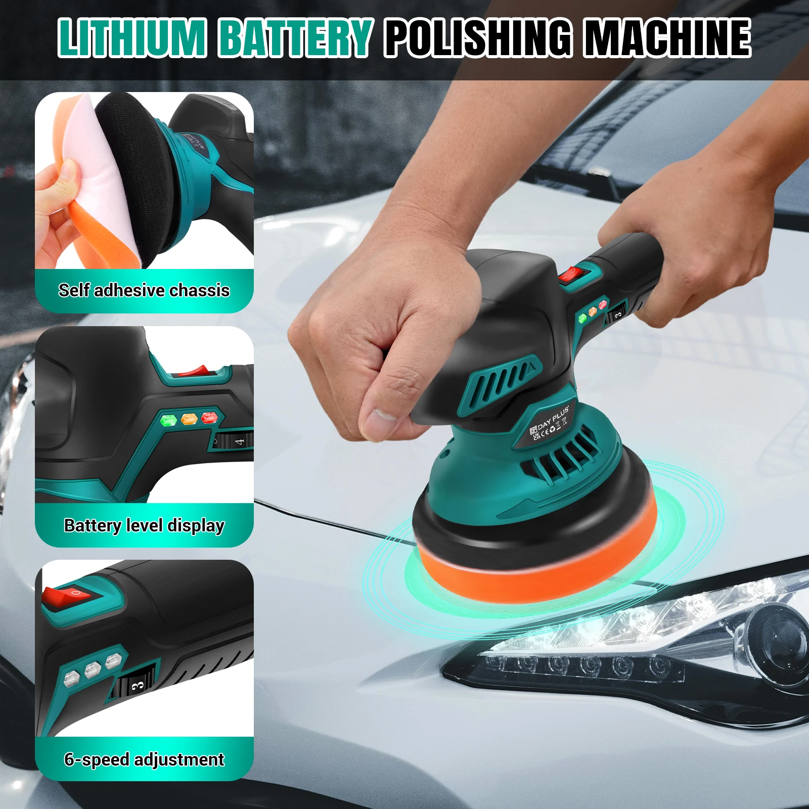 BRIEFNESS Cordless 12V Car Polisher Dual Action Wireless Car Polishing Machine Electric Polish Machines 6-Speed Power Tools