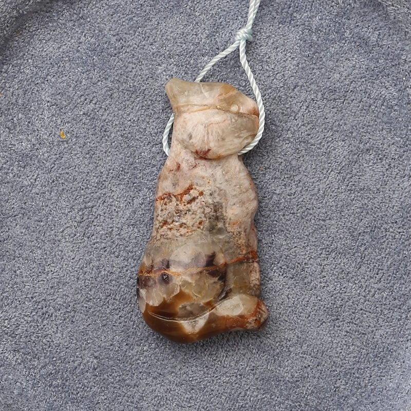 

Carved Ocean Jasper Bear Pendant – Multi-Toned Earthy Gemstone Jewelry Component 41x20x9mm-9.7g