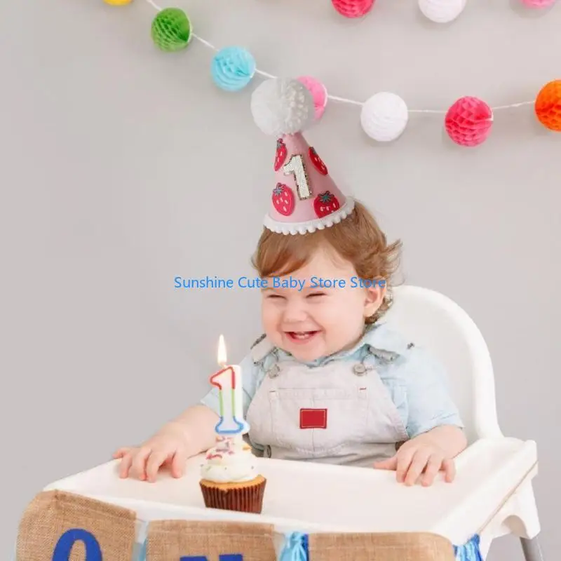 

C5AF Felt Cloth First Birthday Celebration Hat Baby Shower Party Hat for 1st Year Boys Girls Themed Party Decorations