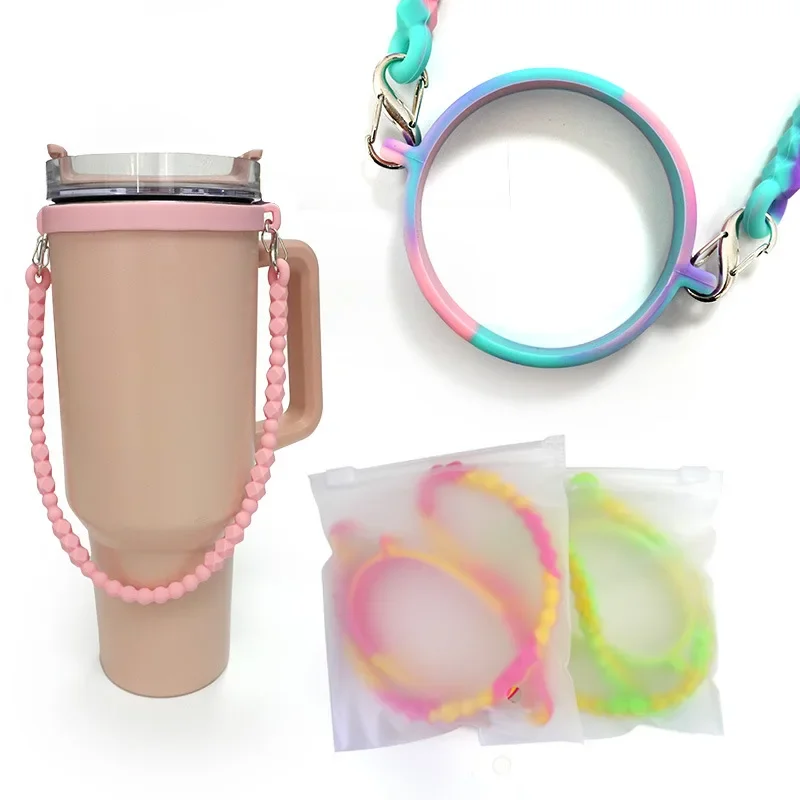 Soft Silicone Water Bottle Handle Portable Anti-slip Water Bottle Sling Carrier Holder With Strap Fits for Stanley Cup Accessory