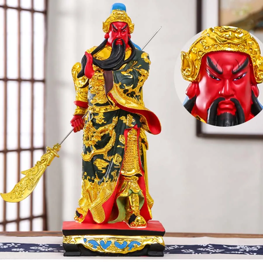 48CM Large Southeast Asia Home store COMPANY talisman Wealth God RED FACE Dragon GUAN GONG ER YE Good luck gilding statue