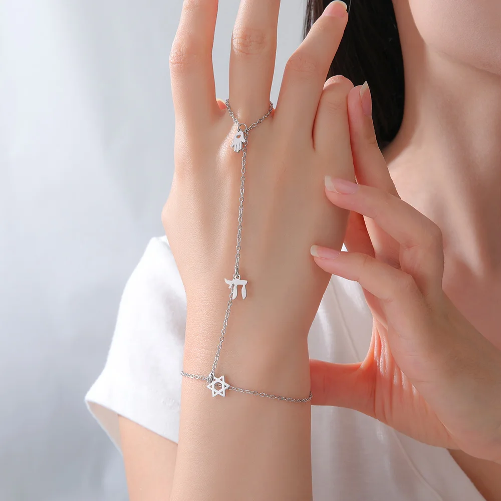 Dawapara Davidstern und Chai Armband Handkette Jüdisches Hexagramm Glücksbringer Judaica Schmuck Edelstahlschmuck – Detail 5