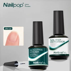 Nailpop Deshidratador de uñas y prebase de uñas natural sin ácido para esmalte de uñas de gel acrílico y UV Juego de unión superior de secado rápido