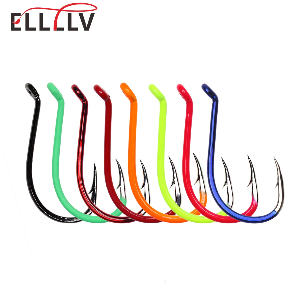 Ellllv #10 - 10/0 Luminous Octopus Beak High Carbon Steel UV Fluo Offset Fishhook Saltwater Fishing Bait Hook Black Green Orange