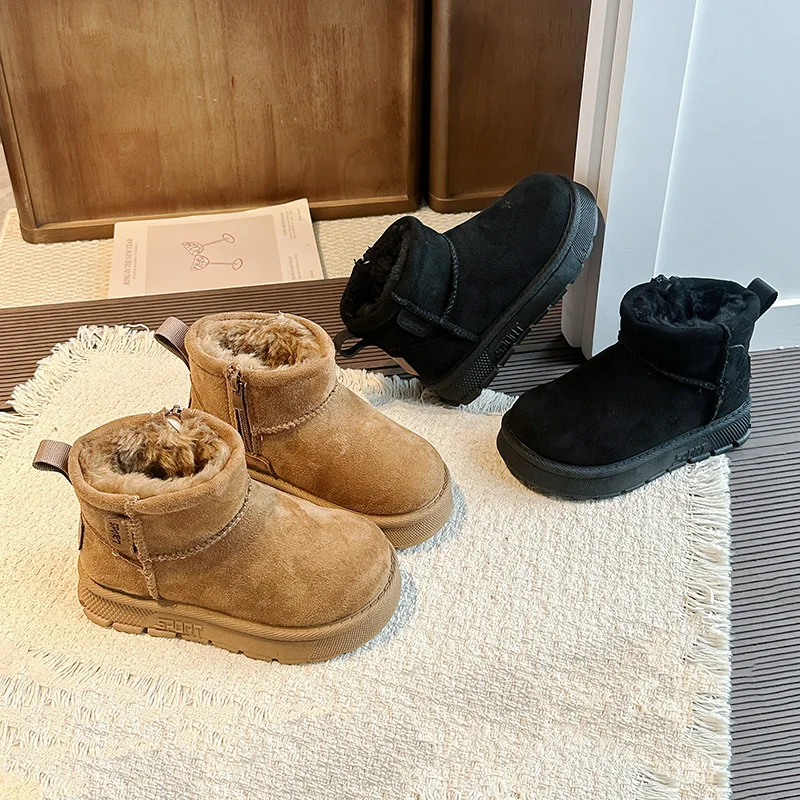 Toddler Girls Thick Fluffy Cotton Boots 2026 New Winter Kid Chunky Snow Boots Non-slip Simple Comfort School Outdoor Casual Wear
