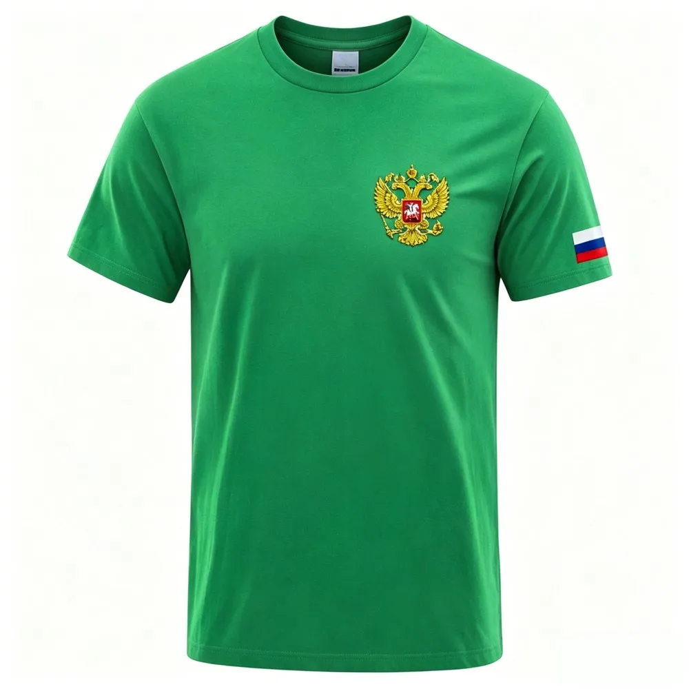 Sommer Russische Adler-Flagge Bedruckte Baumwoll-T-Shirts Herren Kurzarm-T-Shirts Übergroße O-Ausschnitt Weiche Oberteile Lässige Männerkleidung – Detail 23