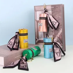 Luxury leather pendants women's accessories key chain bucket exquisite personalized storage bag lipstick silk scarf key chain