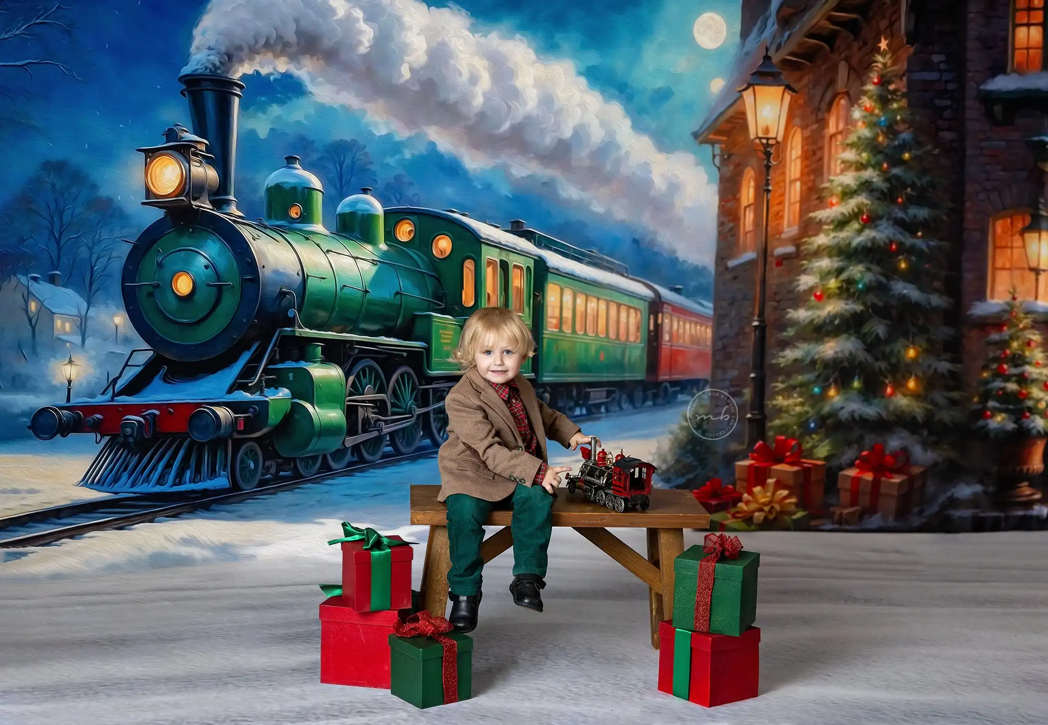 Festive Locomotive Backgrounds Kids Adult Photography Props Child Baby Christmas Polar Express Decors Studio Photo Backdrops