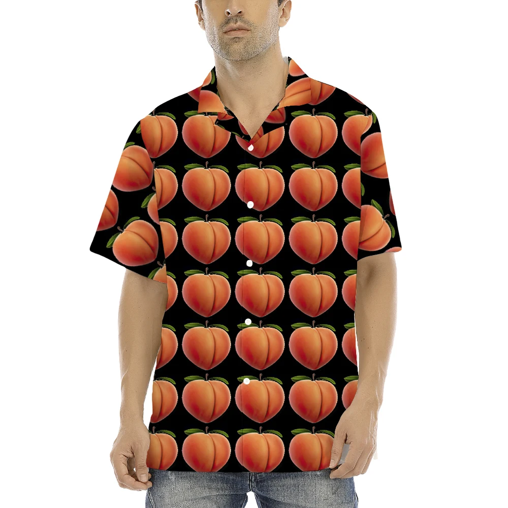 New Summer Shirts Hawaii Short-sleeved 3D Printed Fruit Peach Men's Women's Beach Travel Casual Oversized Buttons Blouse