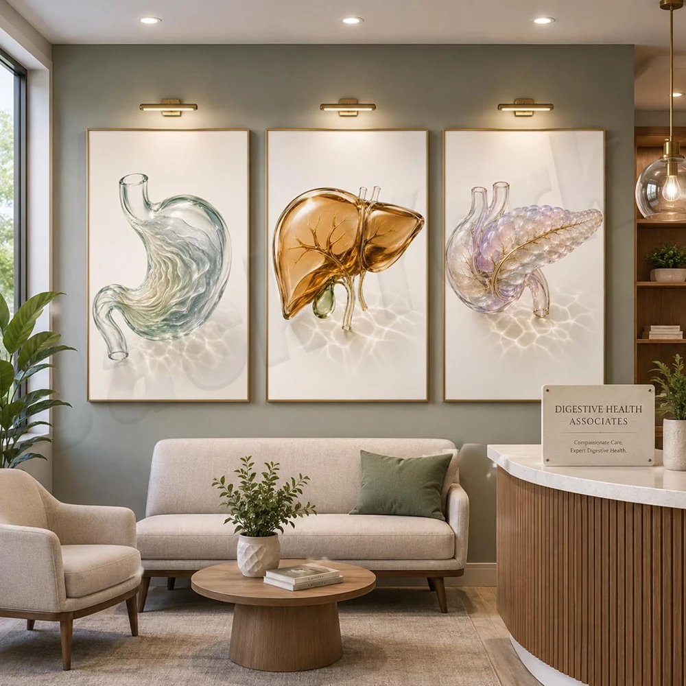 Clinical Decorative Canvas Poster Stomach Liver Intestines Pancreas Gastroenterology Anatomy Educational Artwork for Healthcare