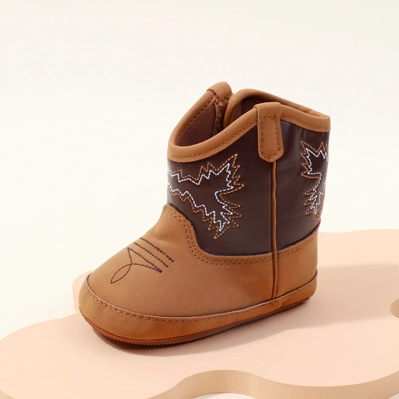 2024 outono novas botas de cowboy ocidental moda e casual infantil/criança botas de comprimento médio botas de bebê bordadas para 0-18m