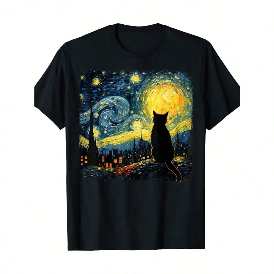 

Футболка Van Gogh Starry Night Cat Lover — дышащая повседневная спортивная одежда из 100% хлопка