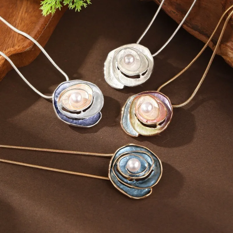 

Vintage Enamel Rose Pendant Necklace Multicolor Hollow Flower Charm Necklace Multicolor Floral Layered Necklace Pendant Jewelry