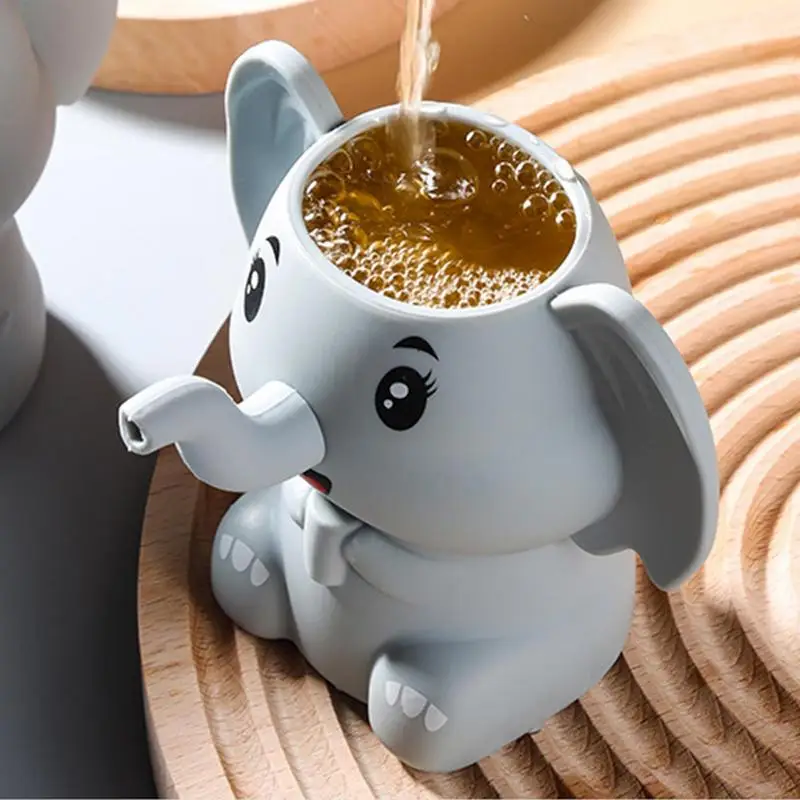 Taza con pajita de silicona de elefante, taza de agua para niños, taza para sorber creativa resistente a roturas, botella de agua doble a prueba de fugas, cosas para bebés