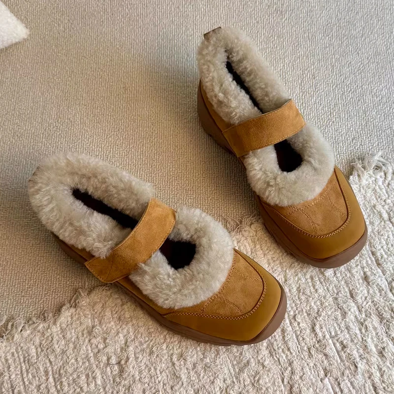 

Flats Women Sport Shoes Fur Suede Casual Warm Cotton Shoes 2026 New Spring Walking Short Plush Fashion Cozy Mujer Snow Botas