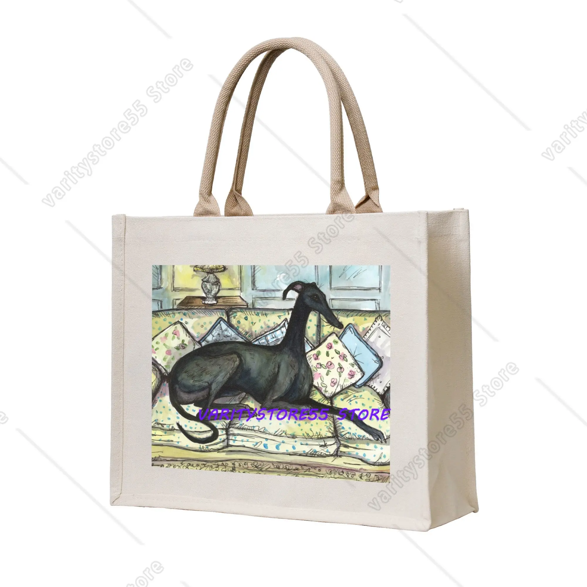 Custom Cartoon Greyhound Sighthound Dog Shopping Bags Women Portable Large Capacity Groceries Whippet Puppy Tote Shopper Bags