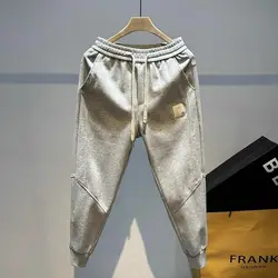 Retro Men's 2024 Spring Autumn Trendy Brand Spliced Elasticized High-waisted Pocket Leg Tight Fashion Solid Casual Sports Pants