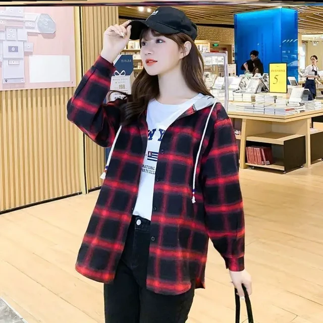Women s Plaid Hooded Shirt Korean Fashion Long Sleeve Top Loose Coat Light Thin Jacket Cheap Wholesale Tops Women New AliExpress