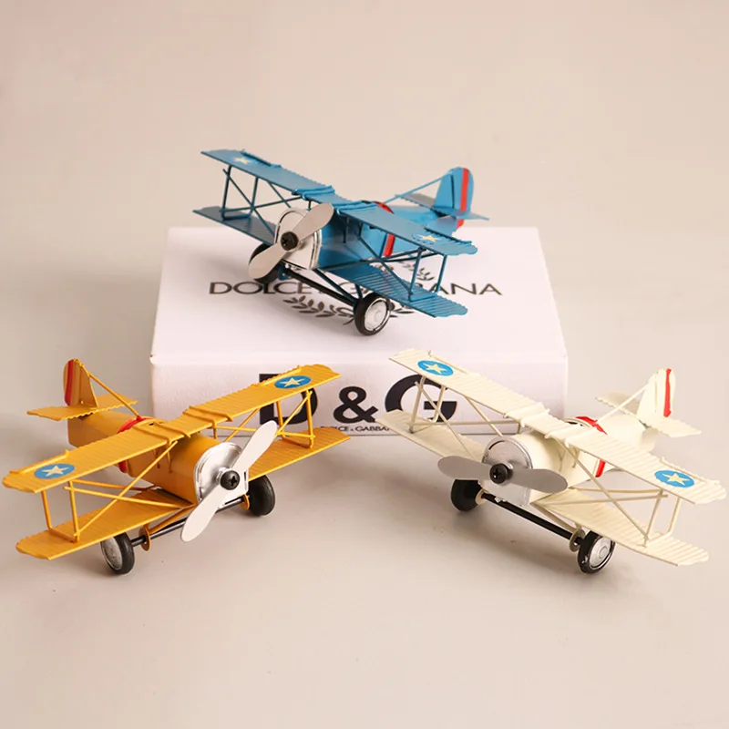 Retro Metal Plane Model Crafts Living Room Bedroom Ornament Iron Airplane Figurines Home Decoration Accessories Gift