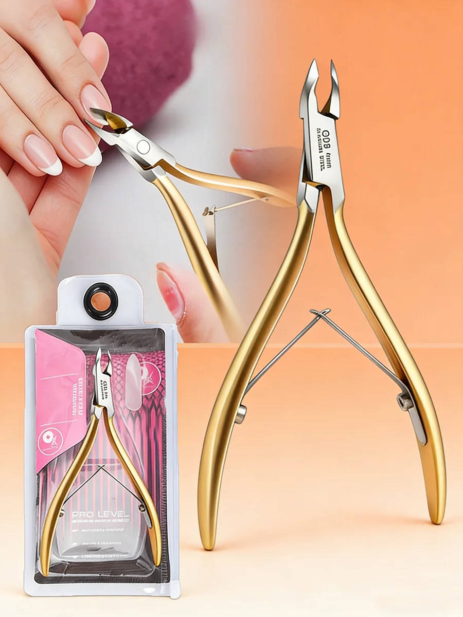 Golden Cuticle Care Tools | Clipper Set for Hands and Feet, Keratin Pusher with Stainless Steel Cutter