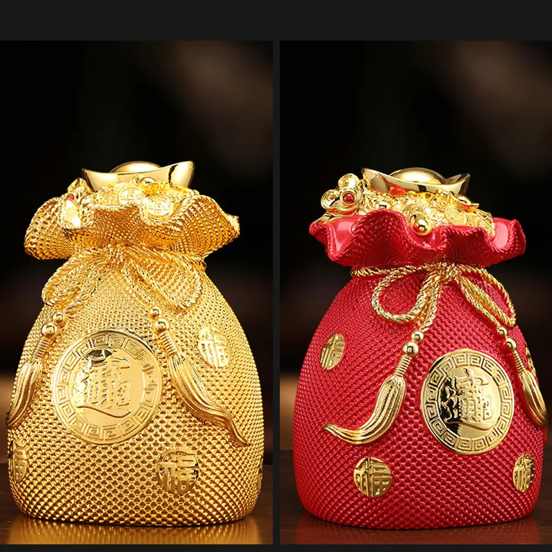 

Retro Resin Golden Money Bag Home Decore Living Room Wine Cabinet Piggy Bank Decoration Shop Opening Lucky Fortune Gifts