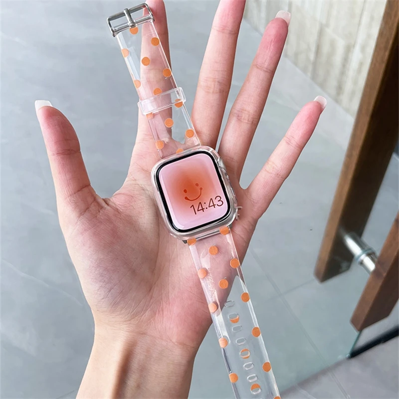 INS Cute Fruit Transparent Strap For Apple Watch 8 7 6 5 4 3 2 SE Ultra Girl Korean Band For iWatch 41mm 49 45 44mm 42 40 38mm