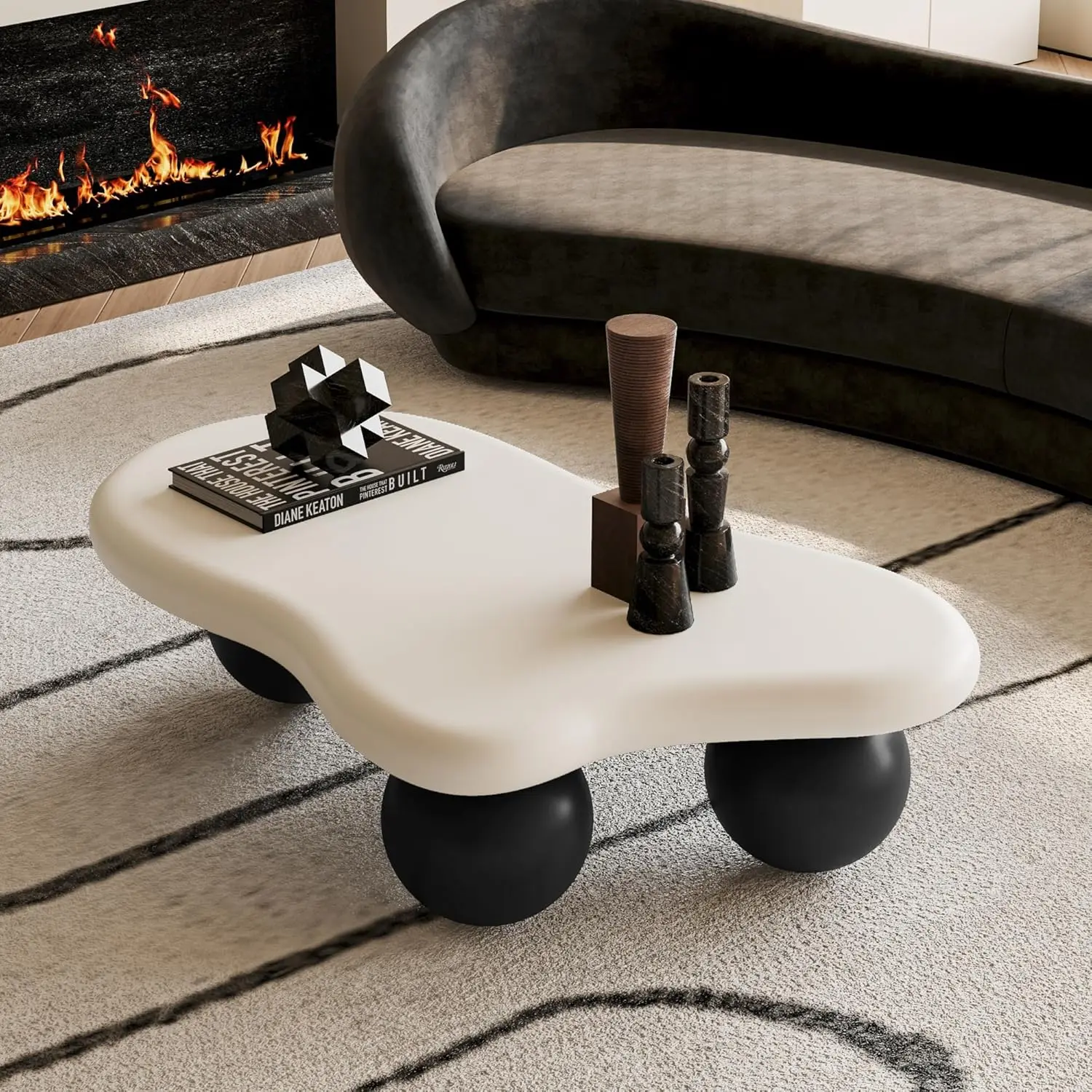 Modern Cloud Coffee Table With 3 Ball Legs, Cute Irregular Shaped Coffee Table, Low Center Table Tea Table For Small Space Livin