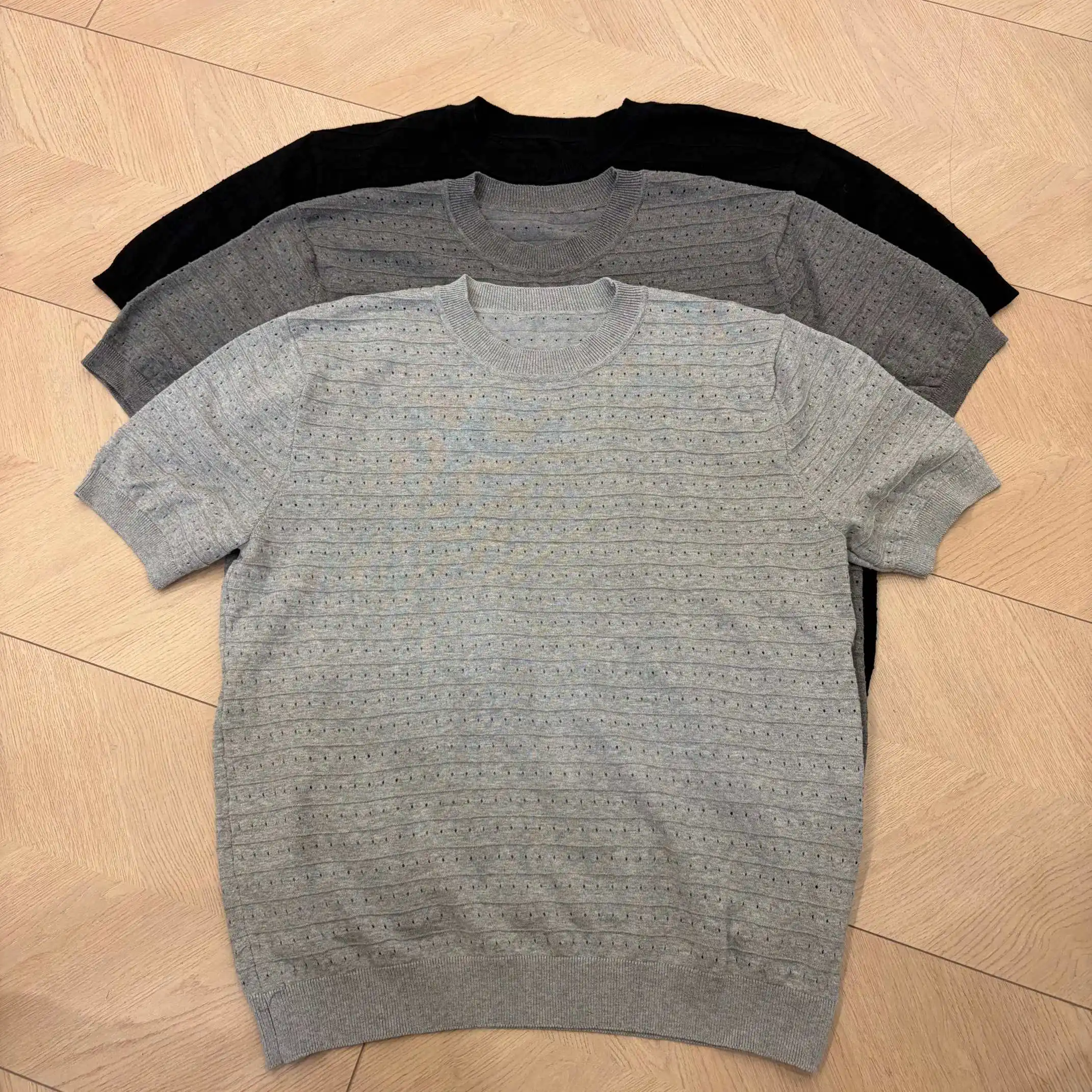 Yao Fashion Casual Tops Tee Hip Hop Breathable Ice Feeling T-shirt Old Money Row Knit Short Sleeve T