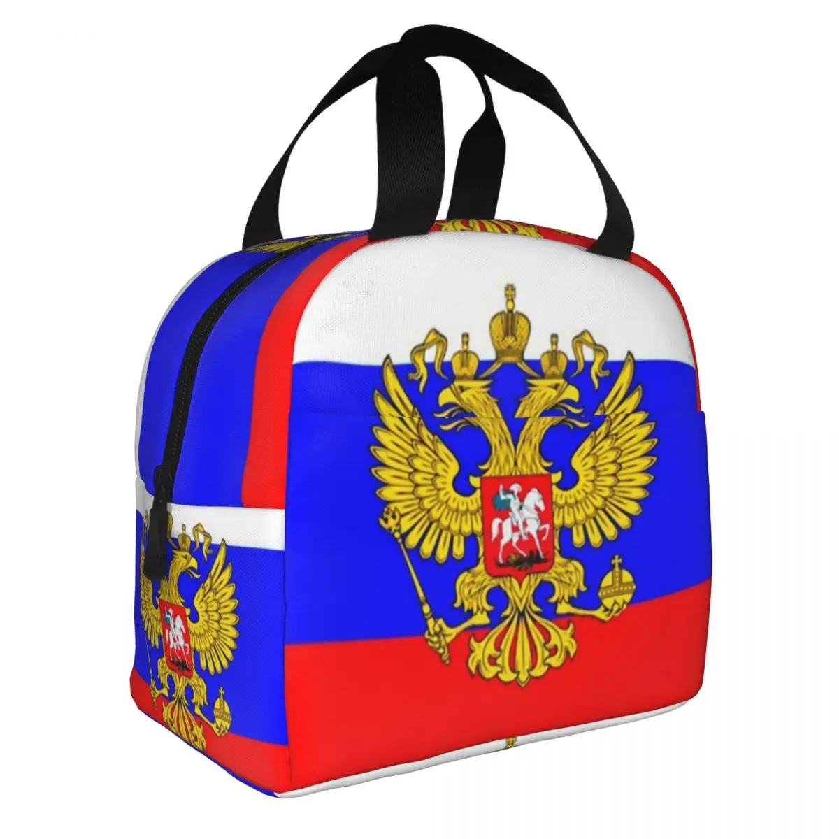 Russia Flag Ensign Coat Of Arms Eagle Insulated Lunch Bags for Women Portable Cooler Thermal Bento Box Outdoor Camping Travel