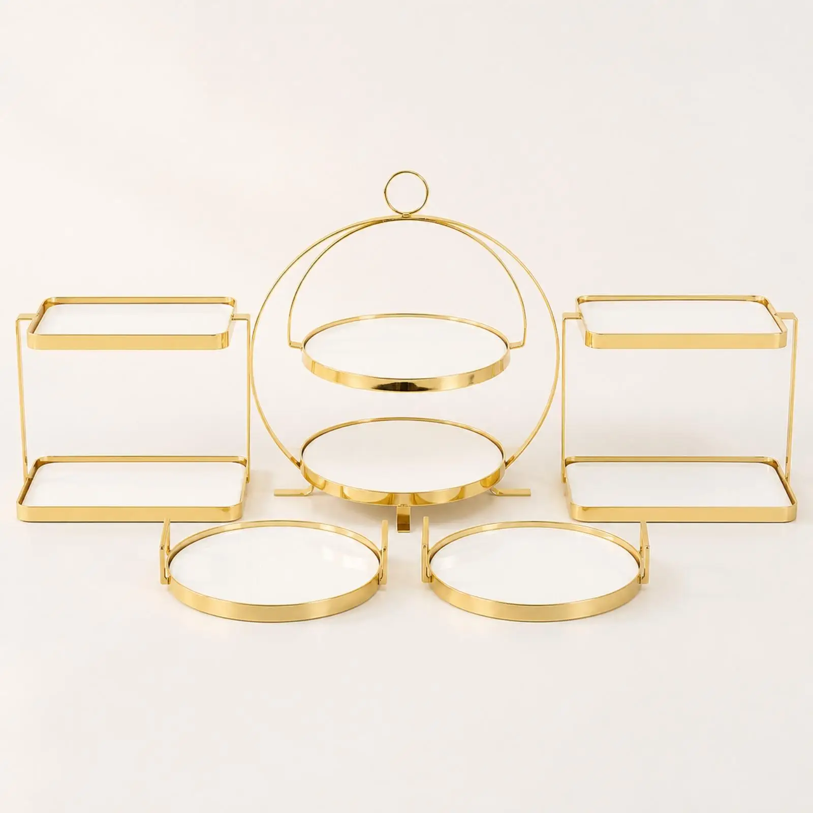 Ceramic Cake Stand with Gold Trim Metal Display for Dessert Table Centerpiece Tiered Pastry Serving Set