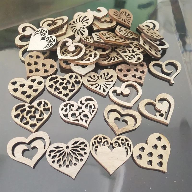 50PCS New Mixed Heart-shape Wood Hangings Love Wooden Crafts Wedding Party Decoration Birthday Valentine's Gifts Home Decor