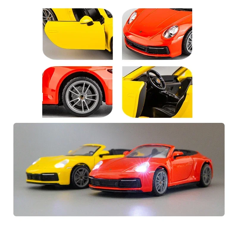 1:32 Porsche 911 Carrera Alloy Cast Toy Car Model Sound and Light Pull Back Children\'s Toy Collectibles Birthday gift