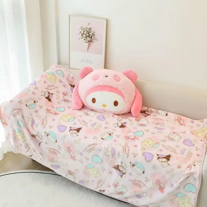 Anime Kawai Sanrios moja melodia Cinnamoroll Kuromi Pochacco kreskówka przemieniona Panda śliczna poduszka poduszka koc chłodzący