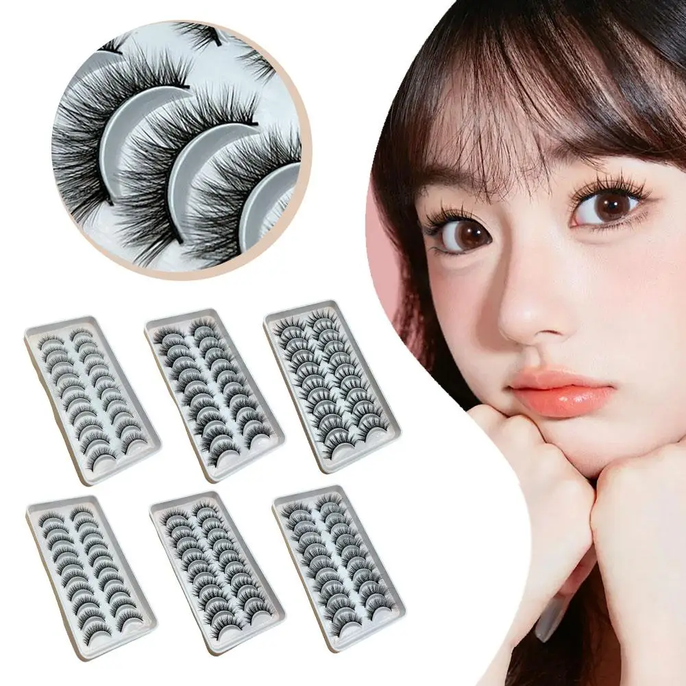 10 pares de pestañas de visón naturales pestañas postizas suaves cruzadas desordenadas pestañas densas extensión maquillaje Faux Cils gato 3D falso