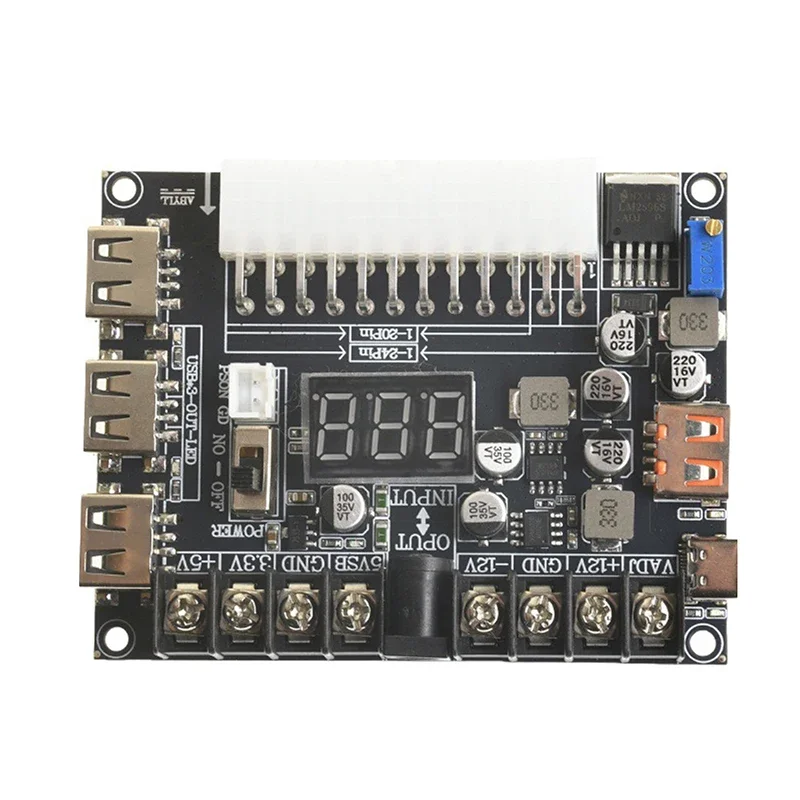 

20/24 Pin ATX Power Adapter Board - Adjustable Voltage With Red Digital Display - Supports PD2.0/PD3.0
