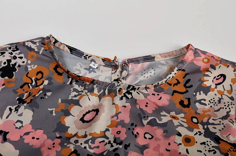 Spring Summer Printed Round Neck Casual Set Loose Long Dress with Pockets Middle Sleeve Cross-Border Women's Fashion