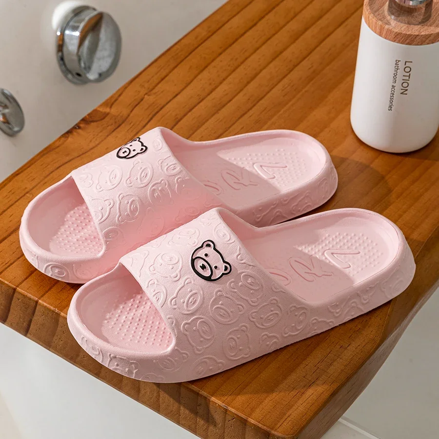 New Fashion Women's Slippers Indoor Soft Sole Cartoon Bear Print Slides Bathroom EVA Indoor Men Summer Outdoor Cool Shoes Couple image 2