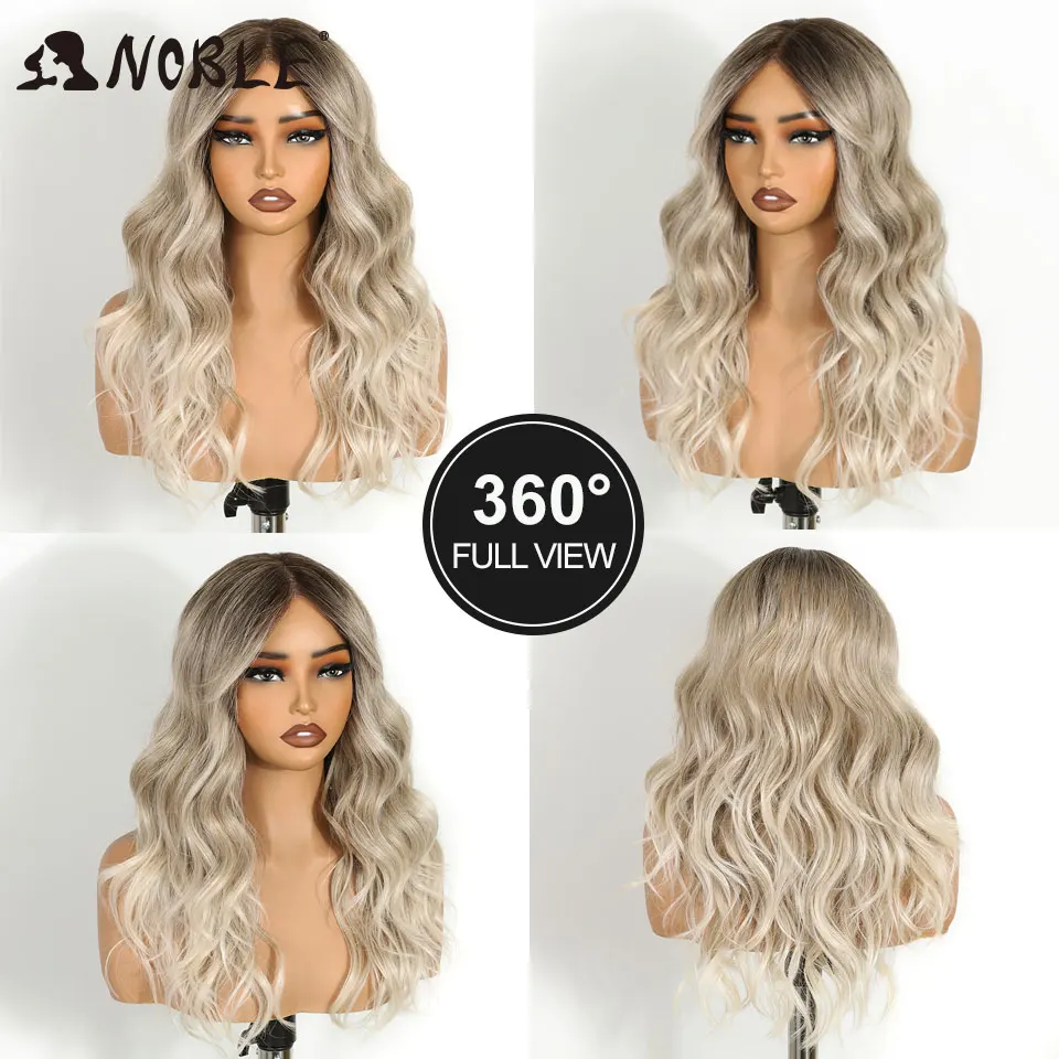 Noble 20-Zoll-Synthetik-Perücken mit Spitze vorne für schwarze Frauen, Ombré-Blond, 6x4, gewellte Perücke mit Pony, hitzebeständige Cosplay-Perücke. – Detail 3