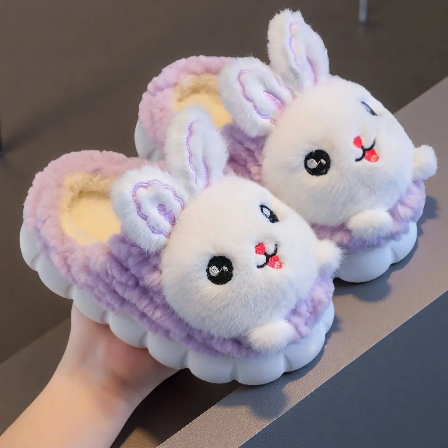 Comfortable Kids Winter Cotton Slippers Non Slip Cute Cartoon Warm Indoor Furry Baby Girl Slippers