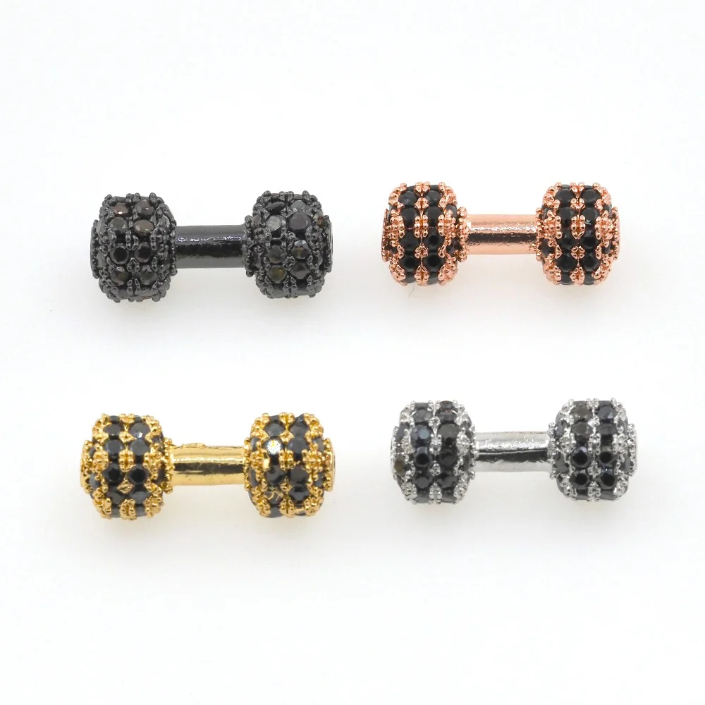 Barbell Dumbbell Spacer Bead, CZ Banhado A Ouro Charme, Fitness Dumbbell Pulseira, Jóias Esportivas Fazendo Acessórios, DIY, Novo