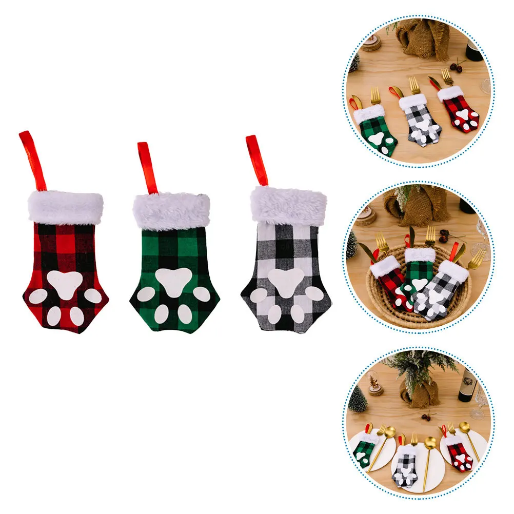 

3Pcs Christmas Stockings Cat Claw Decorative Sock Gift Bags Xmas Hanging Decoration Christmas Home Decor Xmas Stocking
